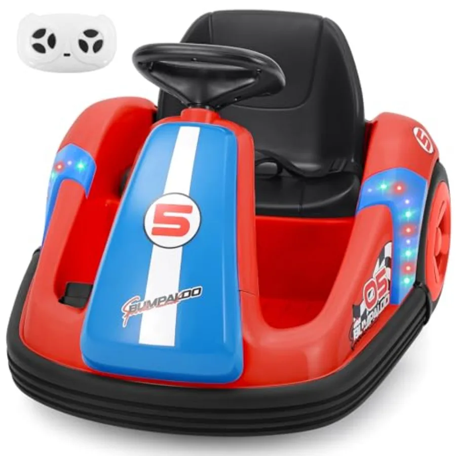 

Red 12V Electric Ride On Bumper Car for with Big Wheels 2.2mph 360 Degree Spin Remote Control DIY Stickers Bluetooth Music LED