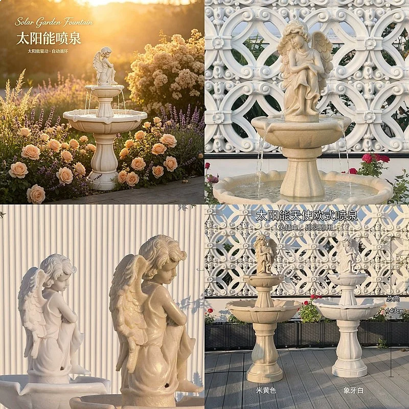 1.43m European Angel Fountain Solar Powered Garden Water Feature Outdoor Courtyard Decoration