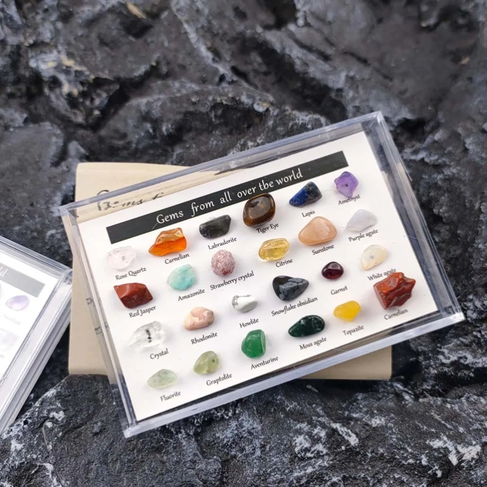 24 Pieces Natural Specimens Mineral Gem Kit Learning Activity Gemstones Set Rocks Collection Students