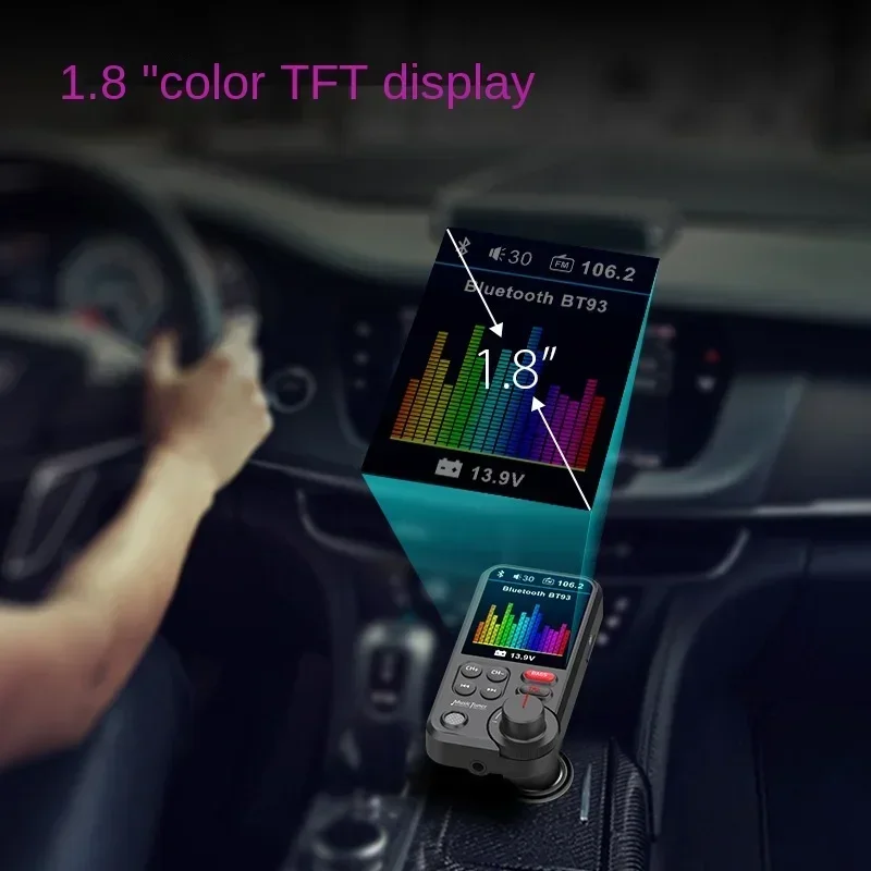 1.8" QC3.0 PD USB Car Wireless FM Transmitter Radio Adapter Aux Charging Treble Bass Sound Music Player Bluetooth