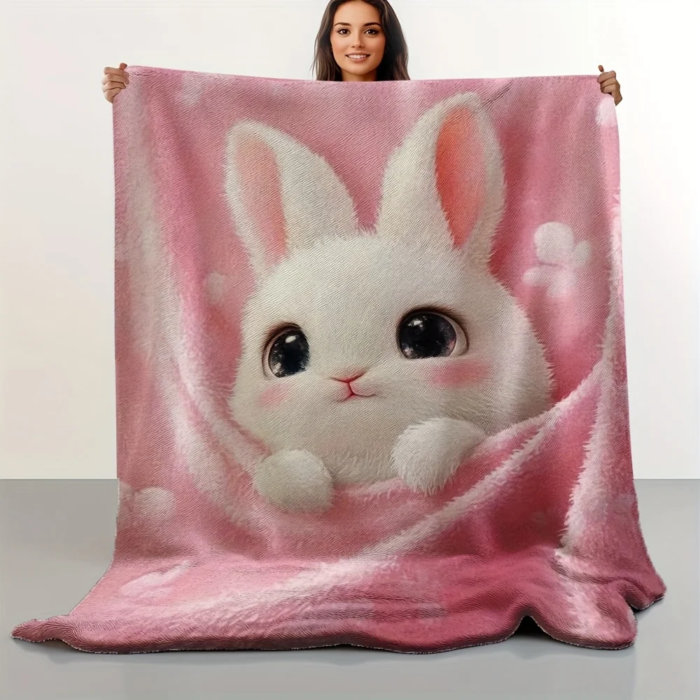 

VIKAMA Valentine's Day Rabbit Cute Pet Flannel Cover Carpet Pink Big Eyes Rabbit Soft Non shedding Hair Napping Carpet Shawl