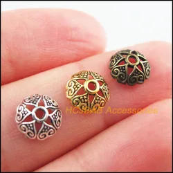 Fashion 100Pcs Retro Tibetan Silver Antiqued Bronze Gold Color Heart Flower Spacer End Beads Charms 8mm