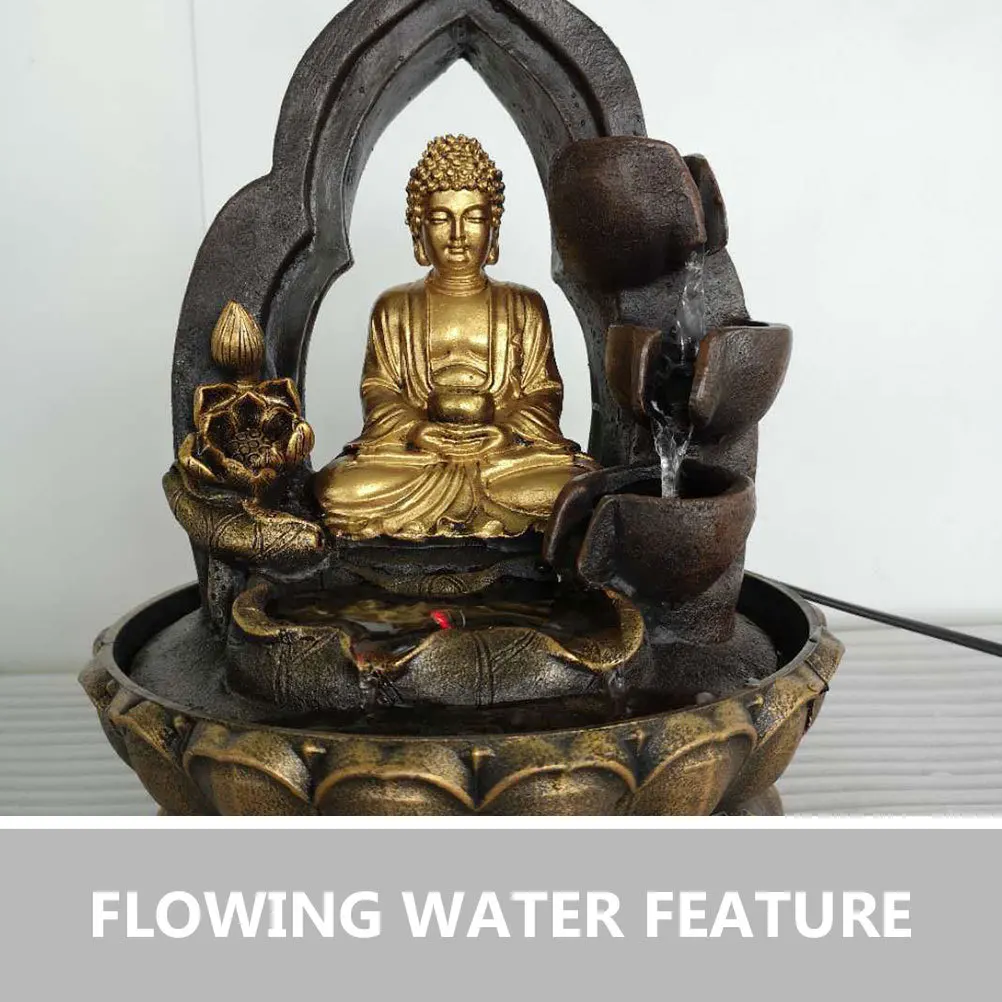 

Buddha Waterfall Fountain Tabletop Ornament Resin Craft Indoor Decor for Home Office Zen Garden Ambiance with LED Light