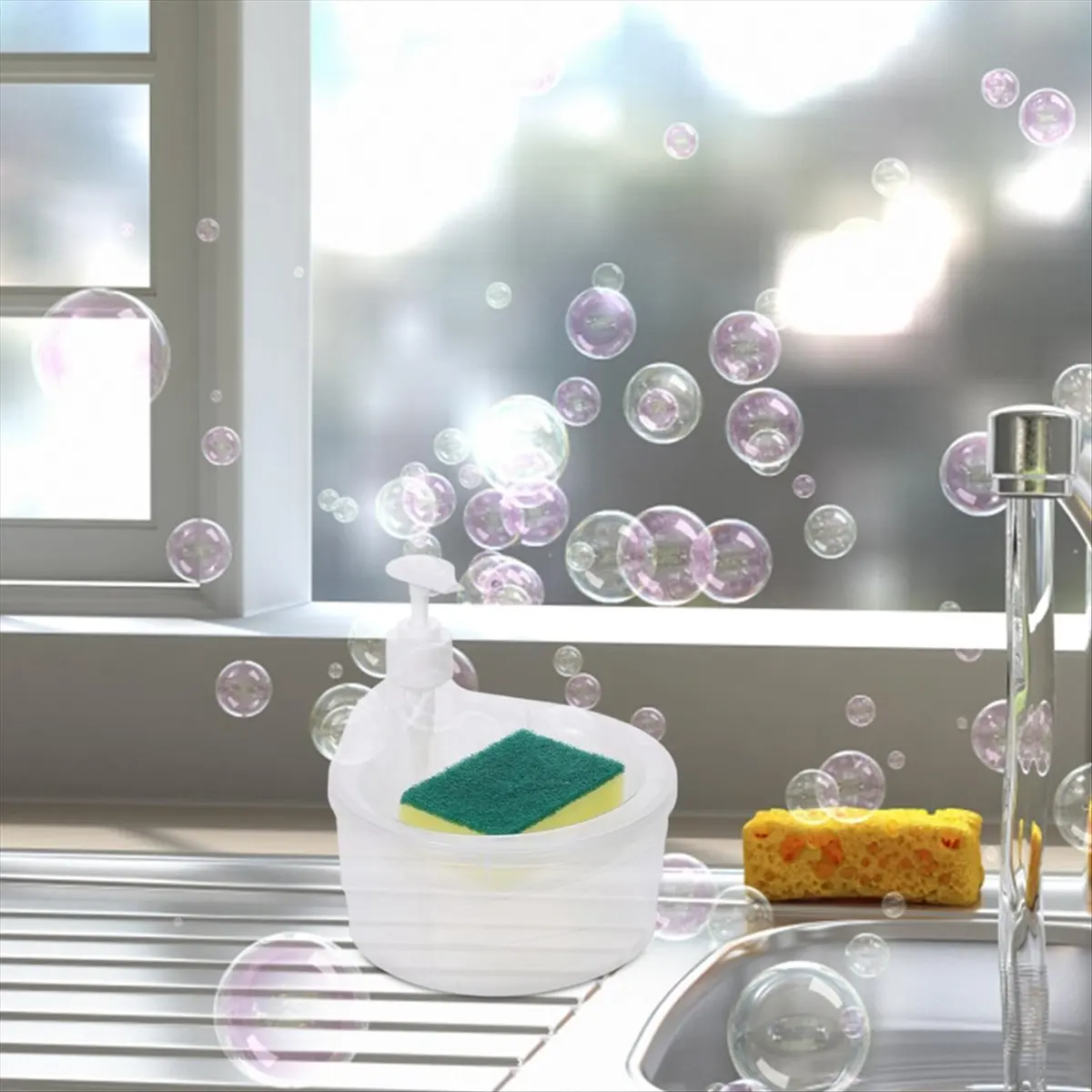 BHBL 4PCS 2-In-1 Sink Dish Washing Soap Dispenser Dish Washing Liquid Soap Dispenser with Sponge Holder Organizer