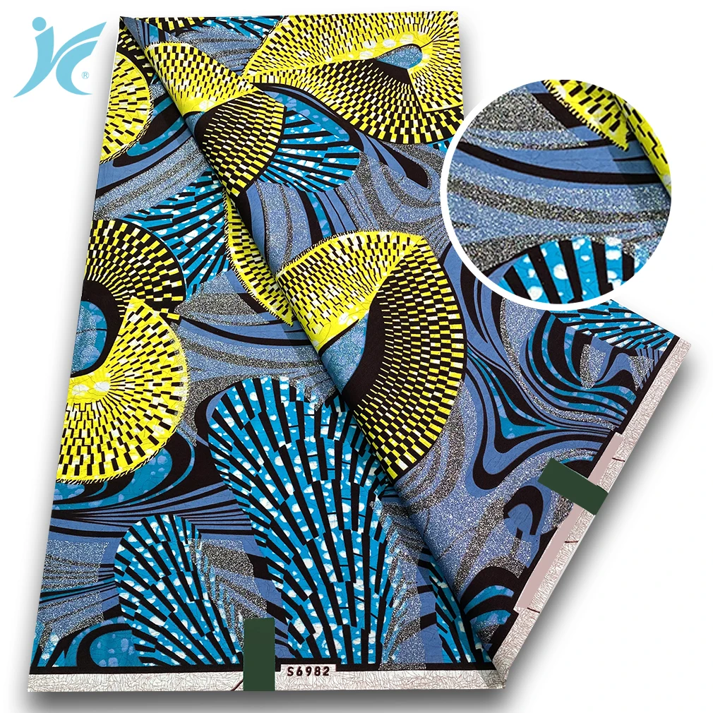 African Grand Super Batik 100% Cotton Ankara Wax Fabric Soft Sprinkle Golden Wax Fabric 6 Yards image 3