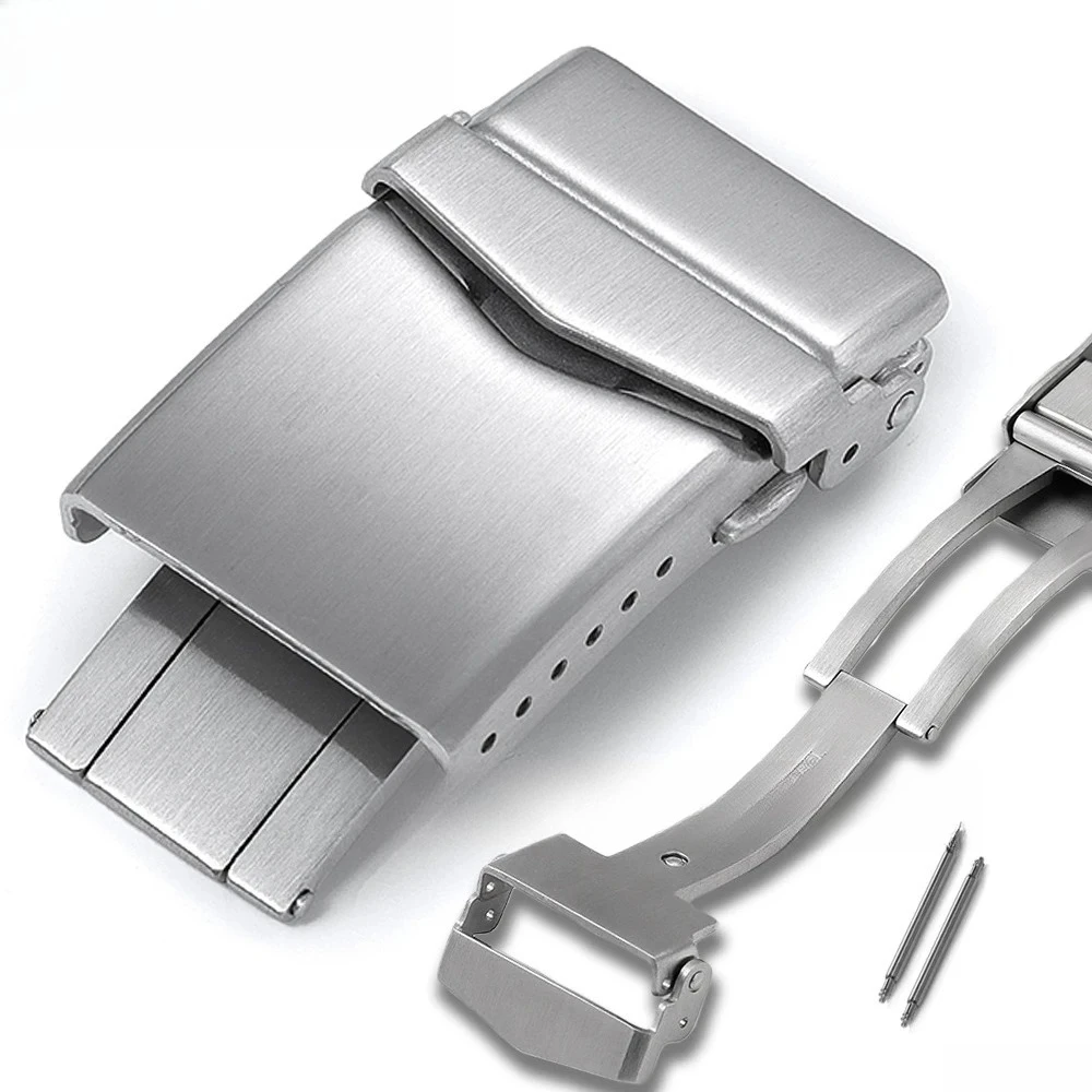 316L Massiver Edelstahl-Uhrenverschluss 18mm 20mm 22mm Faltschließe Silber Schwarz für Herren- und Damenuhren Metall-Knopfverschluss