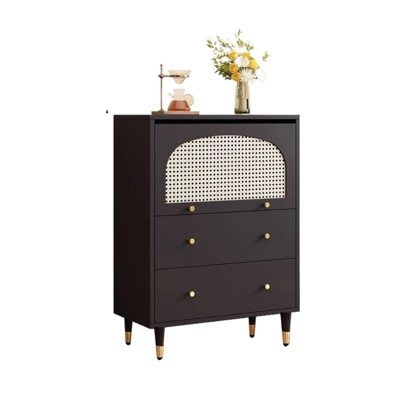 Retro rattan weaving, chest cabinet and side cabinet integrated, French against the wall, multi-functional, storage storage