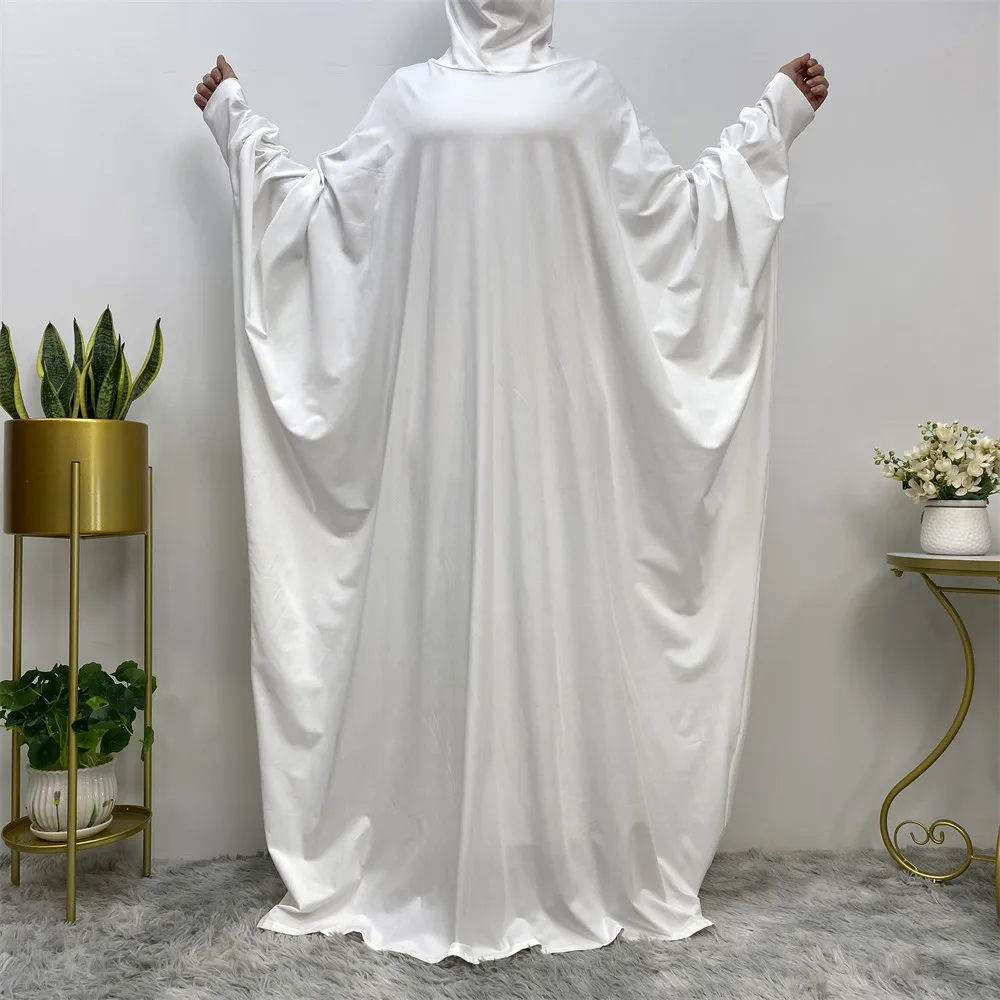 

Ramadan Muslim Women Prayer Dress Loose Bat Sleeve Abaya Overhead Kaftan Hooded Robe Eid Islamic Clothing Abayas Gown Garment