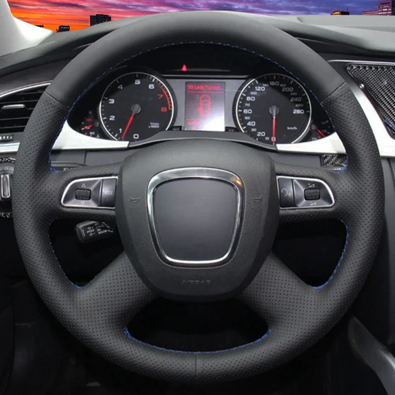 Setir mobil หุ้มหนังแท้ปรับแต่งสำหรับ Audi A3 A4 (B8) A6 (C6) A8 A8 L Q5 Q7 2007 2008 2009 2010 2011 S8 2008 2009