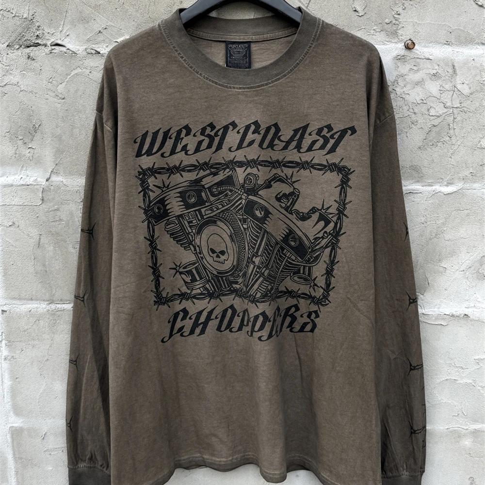 

Vintage SAINT West Coast Choppers Long Sleeves Washed Tie-dyed T Shirt Men Women Heavy Fabric Tee Tops T-Shirts