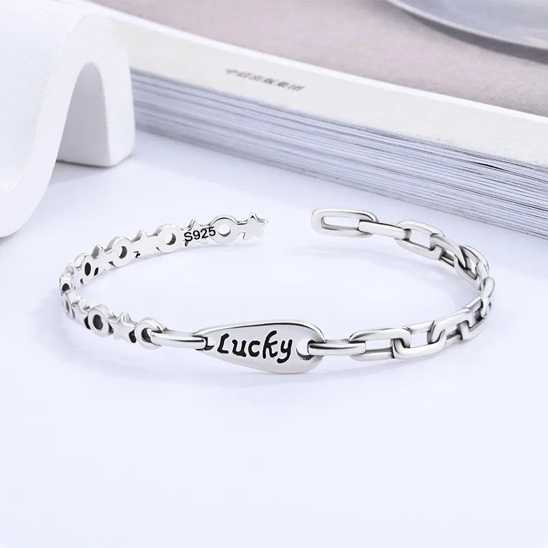 

925 Sterling Silver Bracelets for Women Men String Accessories Trend Vintage Letter Pendant Party Jewelry Gift