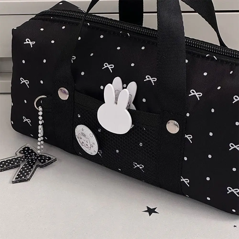 Black Polka Dot Pencil Case Bow Pattern Large-capacity Stationery Bag Multi-functional Stationery Organizer School Supplies