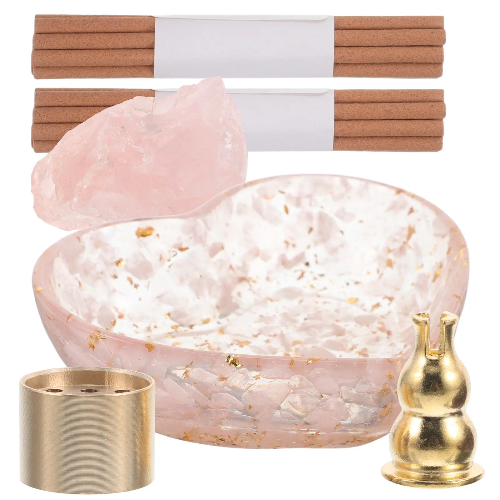 1Set Heart Incense Holder Natural Crystal Smudge Bowl with Ash Collector for Incense Sticks Smudging Yoga Meditation Home
