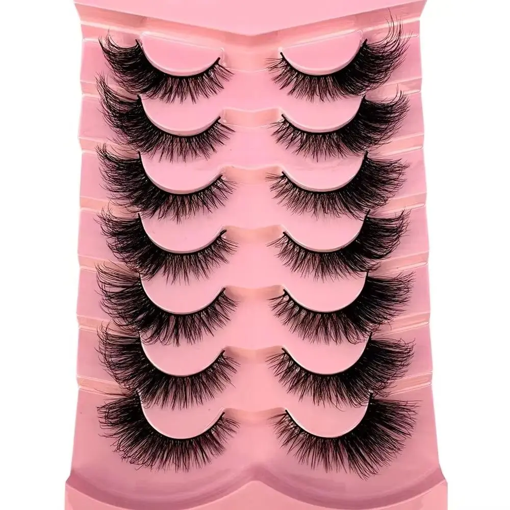 新しいキャットアイラッシュ 7ペア ナチュラルヘア フォックスアイ ミンク ウィングド フェイクまつげエクステ 3D ふわふわ バルク アイズメイク