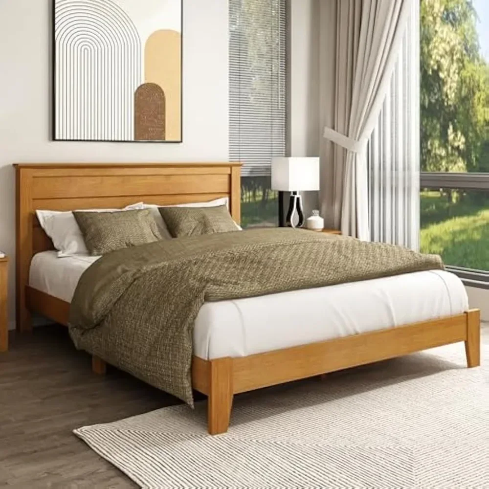 Estructura de cama con cabecero, base de colchón con soporte de listones de madera, no necesita somier, 64,17" de largo x 85,31" de ancho x 40,16" de alto