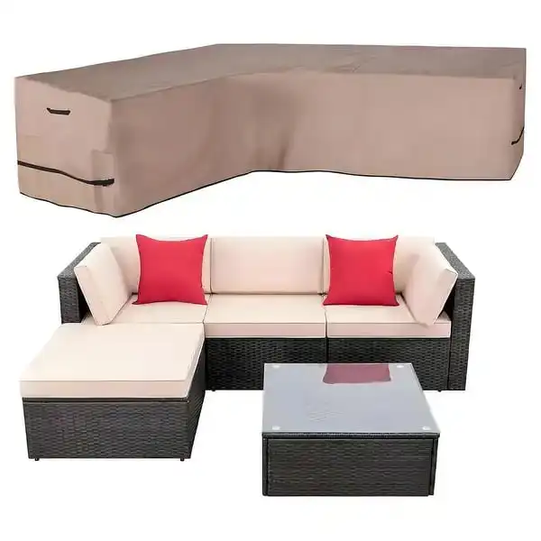 L‑Shaped Patio Sectional Sofa Cover Heavy‑Duty Waterproof UV‑Resistant Outdoor L Shape Couch Protector with Drawstring for Garde