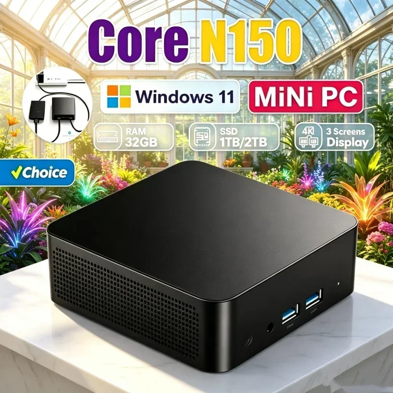 2026 Trim Core N150 MINI PC Windows 11 Smooth Touch Pocket Sized Console RAM 1TB SSD WIFI 6 BT5.2 4K HD Mini Gaming