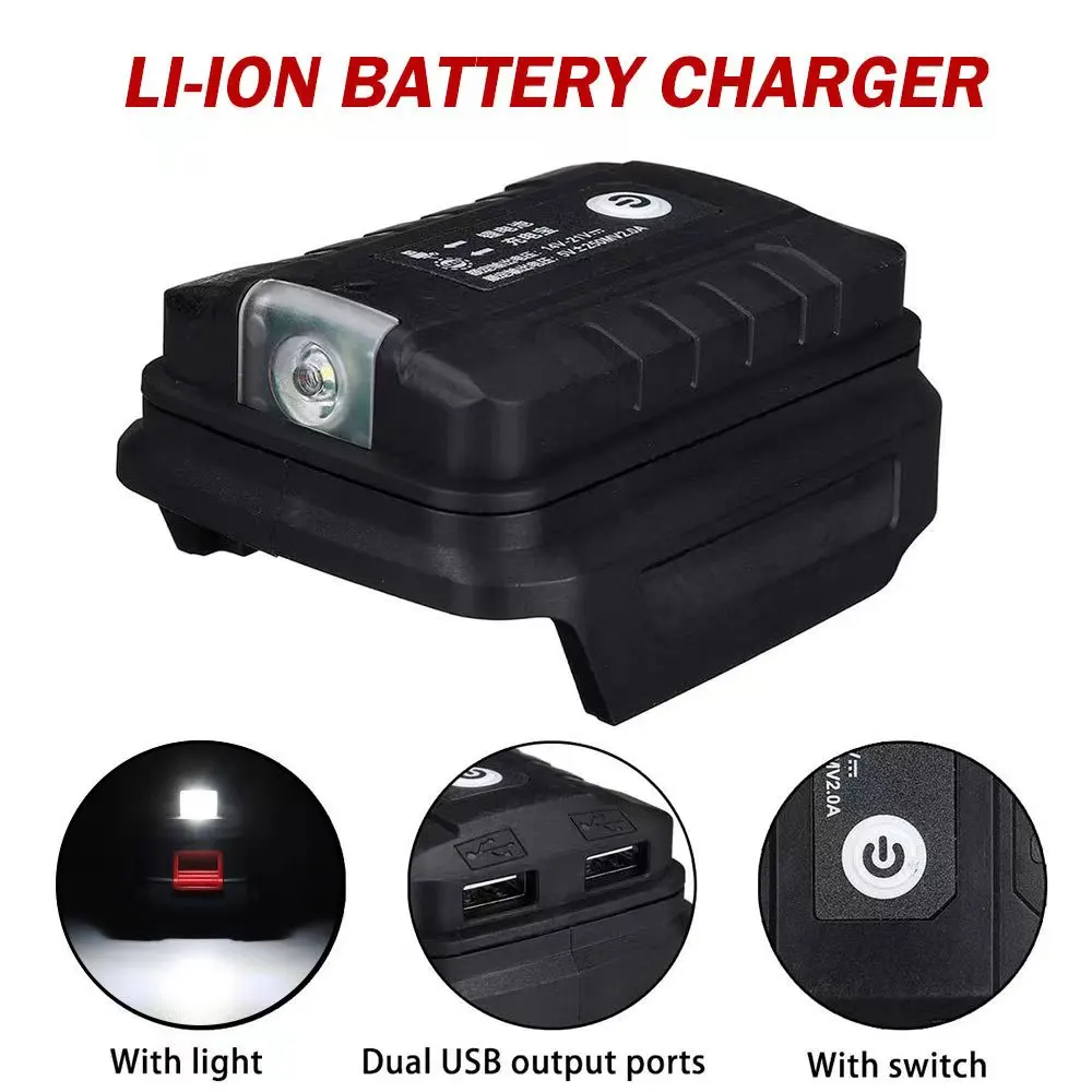 Adapter akumulatora do akumulatora litowo-jonowego Makita 18 V Podwójne porty wyjściowe USB Konwerter Power Bank Ładowarka do telefonu z lampką roboczą LED