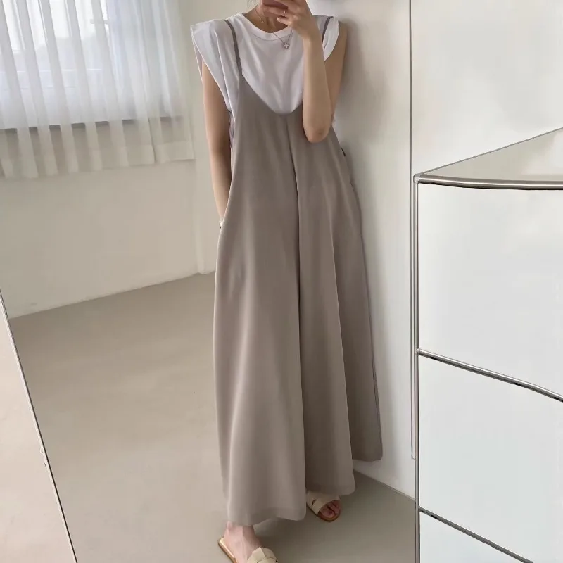 

2025 Spring Autumn New Overall Pants for Women Y2k Grunge High Waist Rompers Straight Loose Black Wide Leg Pants Jumpsuits