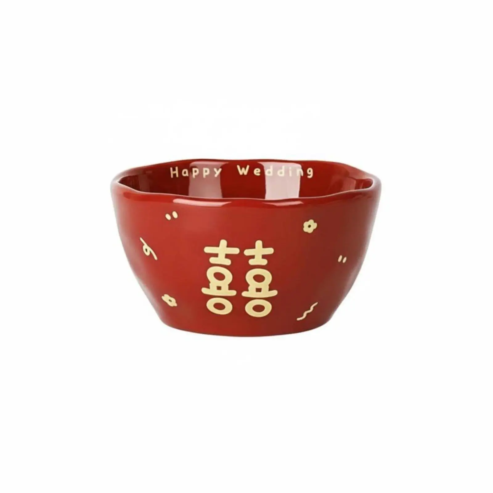 Double Happiness Ceramic Bowl Red Chinese Porcelain Dish for Wedding Dinnerware Festive Home Decoration Elegant Gift Choice