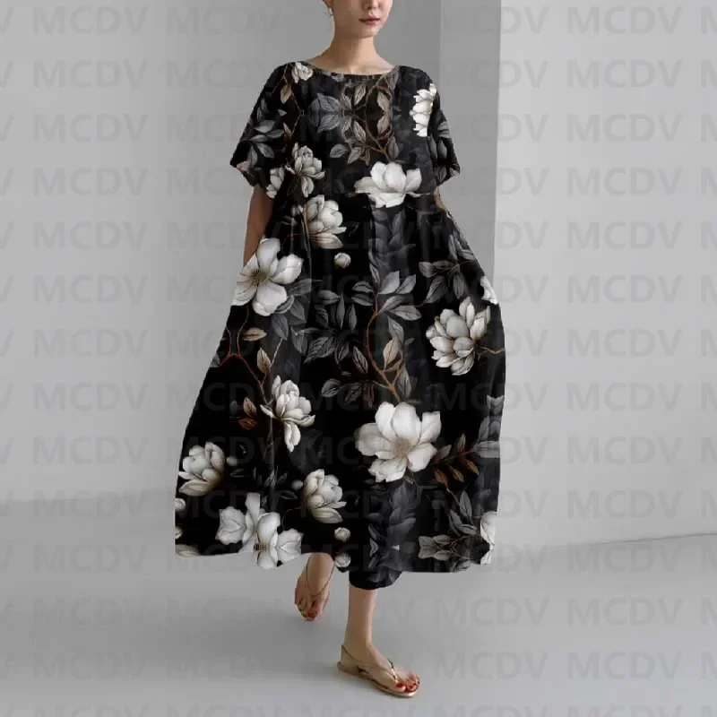 

Women's Fantasy Clematis Blossom Art Print Casual Midi Dress