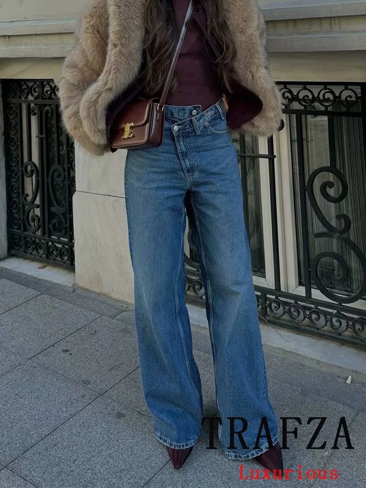 

TRAFZA Vintage Casual Chic Women Pants Crossover Sashes Pockets Straight Loose Pants Fashion 2025 Spring Summer Holiday Trousers