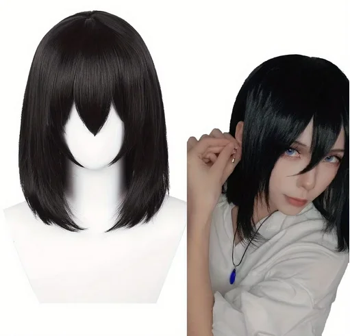 Perruque Bob noire pour femmes et hommes, perruque de cosplay Howl, cheveux synthétiques, longueur pour la fête d'Halloween