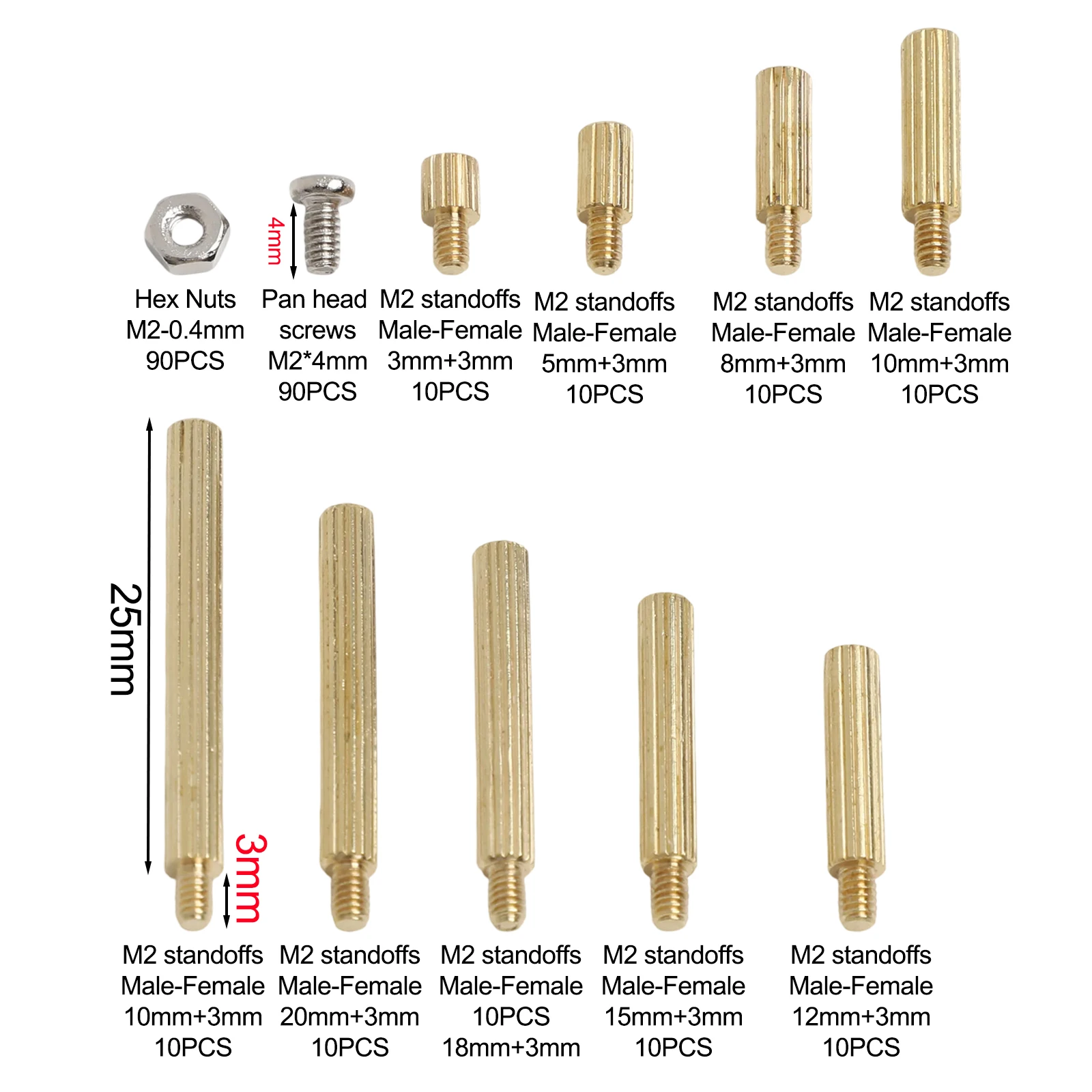 13x7x2cm M2 Spacer Assortment Screw And Nut Set 270pcs Assortment Brass Hex Spacers Clear Storage Box For Electronics Assembly