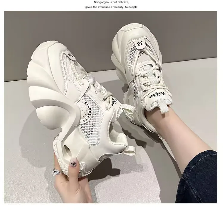 Damen vielseitige dicke Sohlen Höhe zunehmende atmungsaktive Casual Sportschuhe Frühling Herbst trend ige Schuhe Zapatillas de Mujer