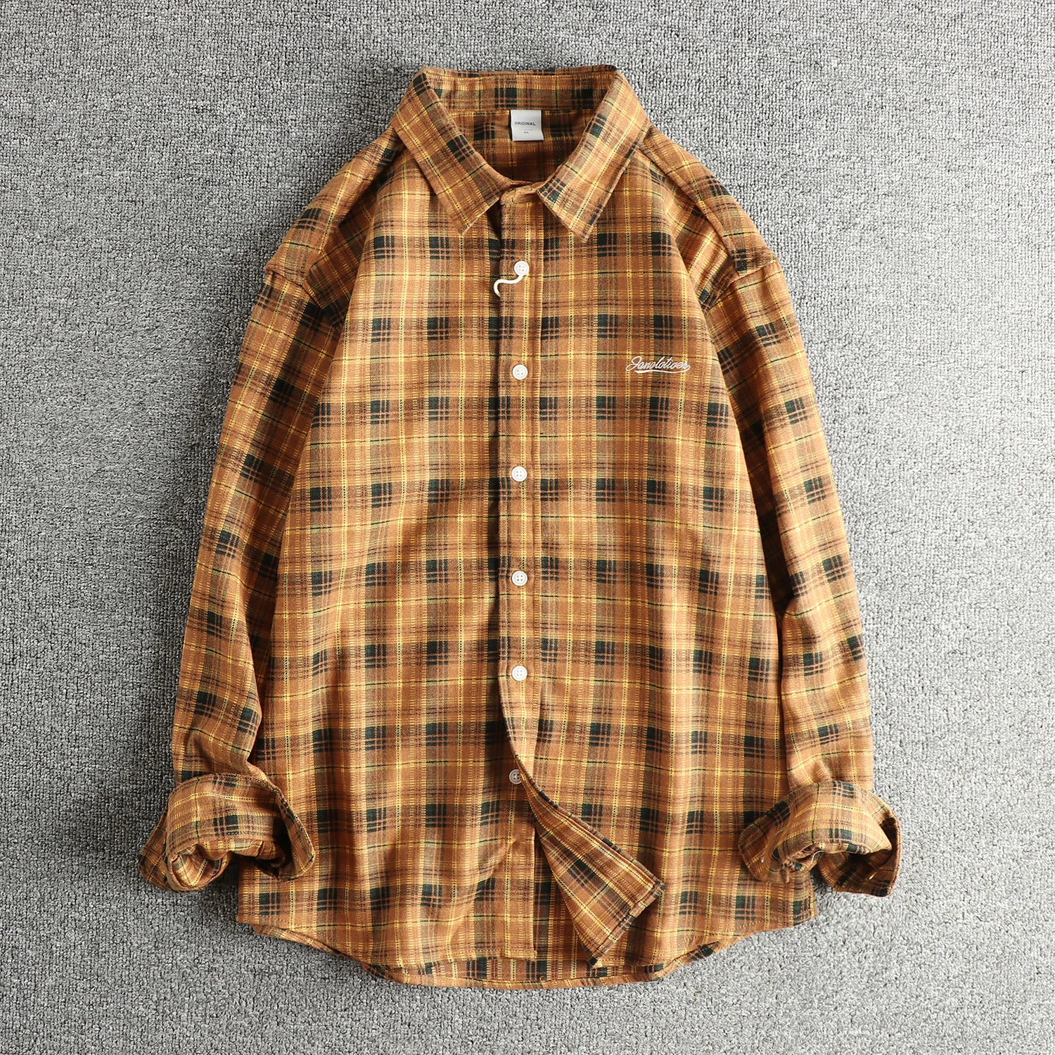 Long-sleeved shirt men's simple embroidery embellishment loose trendy versatile spring and autumn shirt jacket