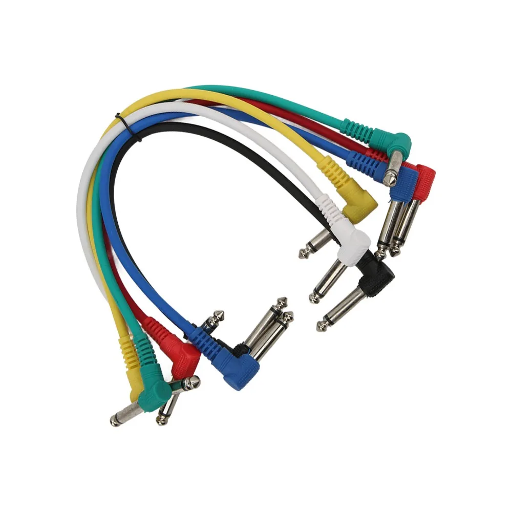 6pcs Colored ​Effect Cable​ ​Noise Reduction​ ​Curved plug ​Guitar Patch Cable​ 30cm(11.81in) Length​ ​Instrument Cables​