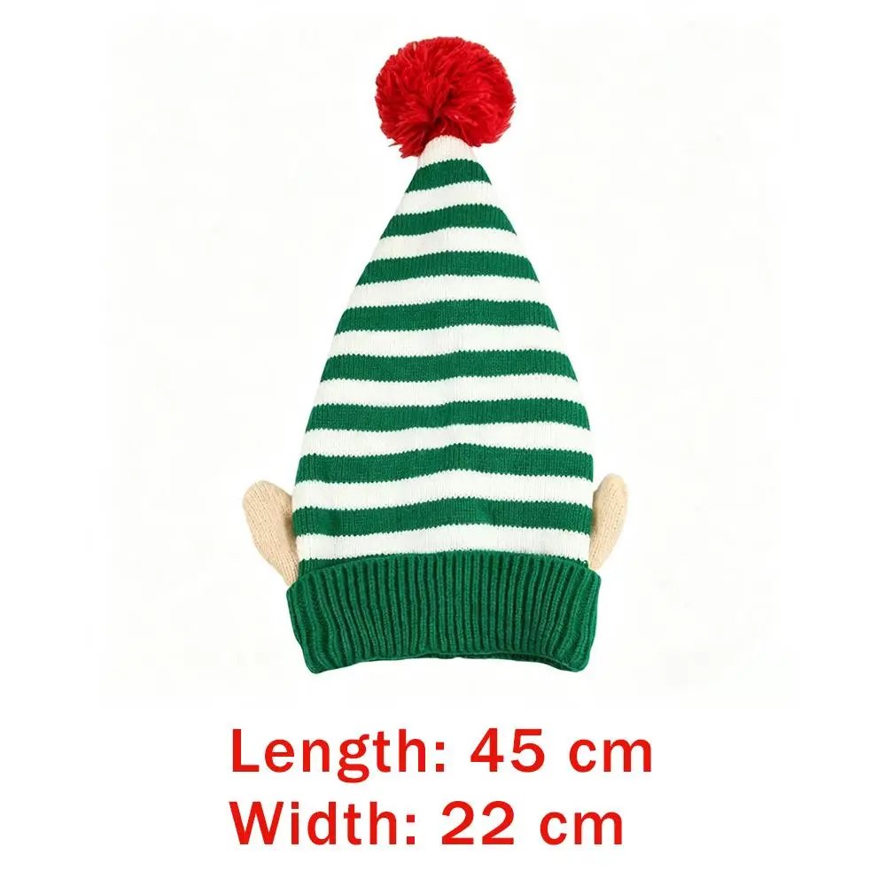 Bonnet de Lutin Rayé avec Oreilles et Pompon – photo 1