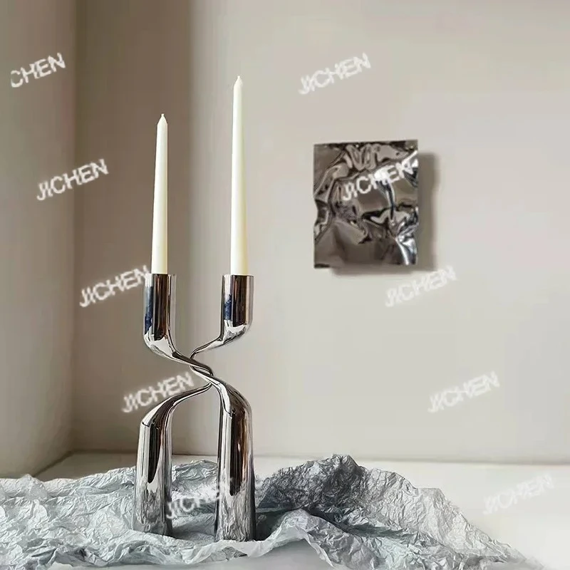 

H Shaped Candle Holder Stainless Steel Candelabra Metal Luxury Double Headed Center Table Living Room Home Decoration Gift Ideas