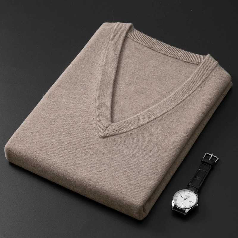 Cashmere misto cotone classico maglione con scollo a V uomo pullover 2024 autunno inverno business casual tutto-fiammifero maglione lavorato a