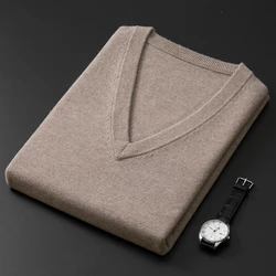 Cashmere Cotton Blend Classic V-Neck Sweater Men Pullover 2024 Autumn Winter Business Casual All-match Knitted Jumper Pull Homme