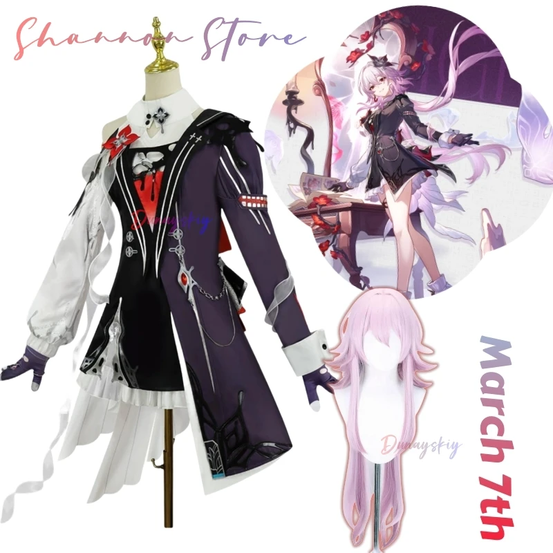 

Honkai Star Rail Evernight March 7th Cosplay Costume Wig Dress Headwear Mysterious Foreign Guest Halloween Party for Women Girls