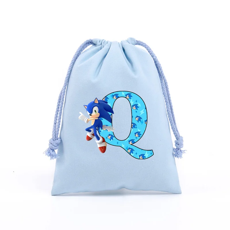 Sonics Large Drawstring Bags Capacity Portable Drawstring A-Z Letters Anime Cartoons Character Pattern Pouch Kids Birthday Gifts