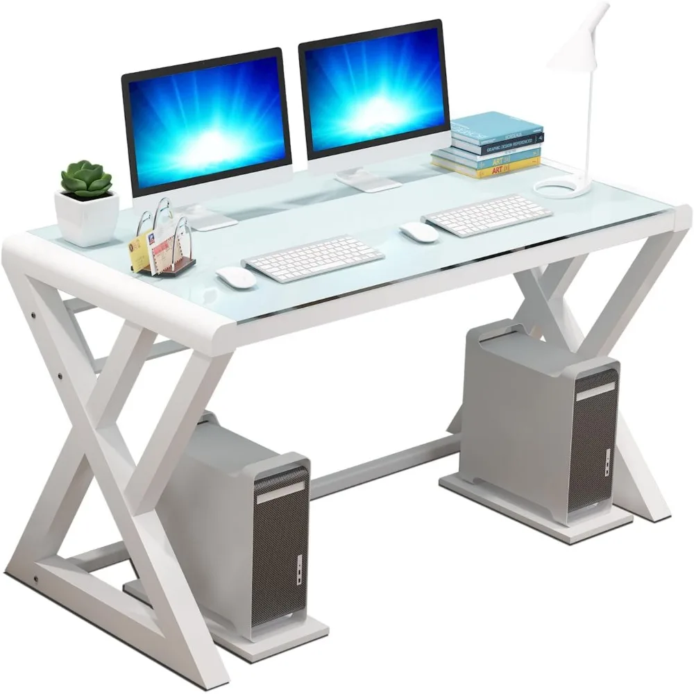 유리 컴퓨터 책상, 탄소강 프레임과 유리 상판을 갖춘 현대적인 컴퓨터 책상, 홈 오피스 책상 컴퓨터 테이블 연구용