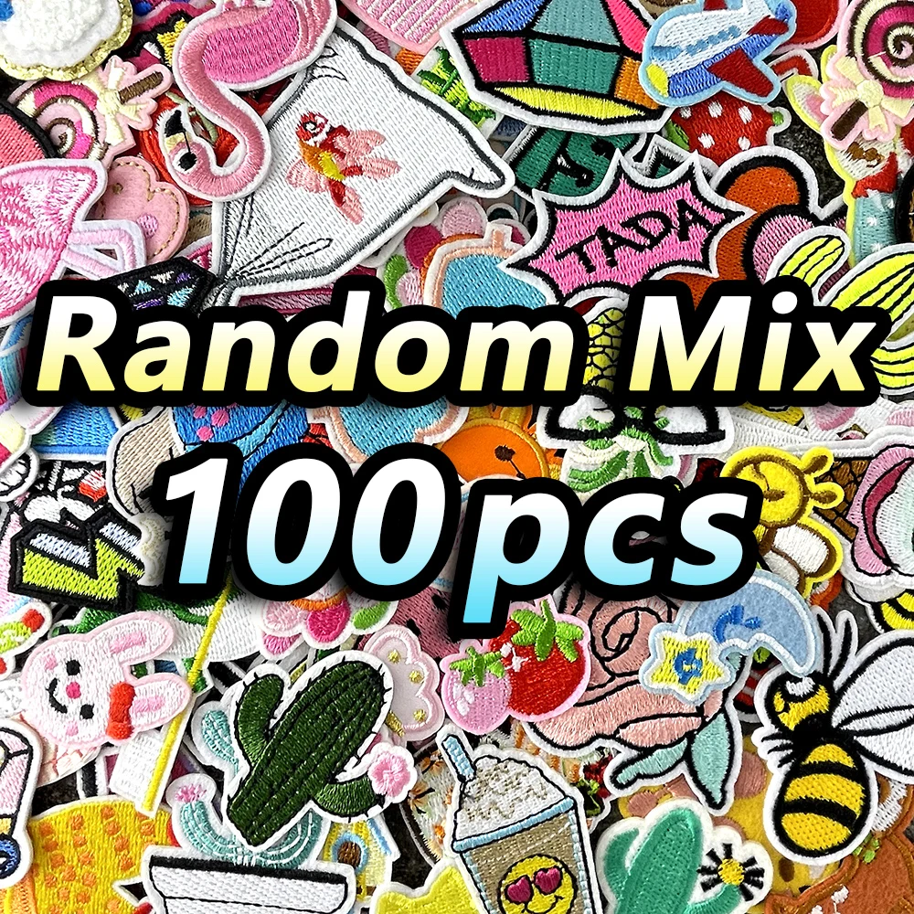 100Pcs/Lot Random Mix Patches Embroidery Applique Fabric Ironing Clothing Sewing Supplies Decorative Appliques Patch Sticker