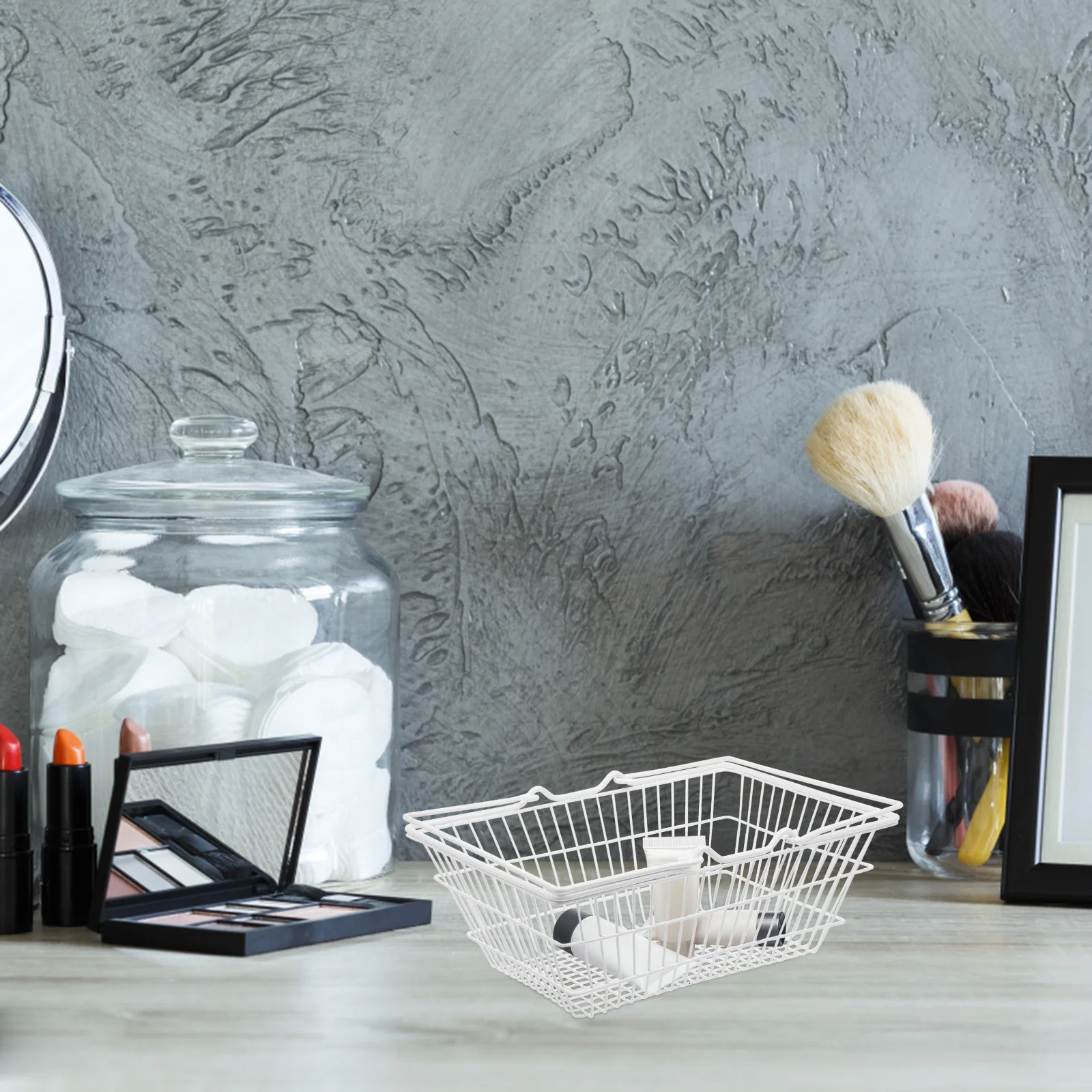 

1pc Portable Shopping Basket Premium Iron Material Storage Organizer For Kitchen Cosmetics Beer Spice Jars Handle Design