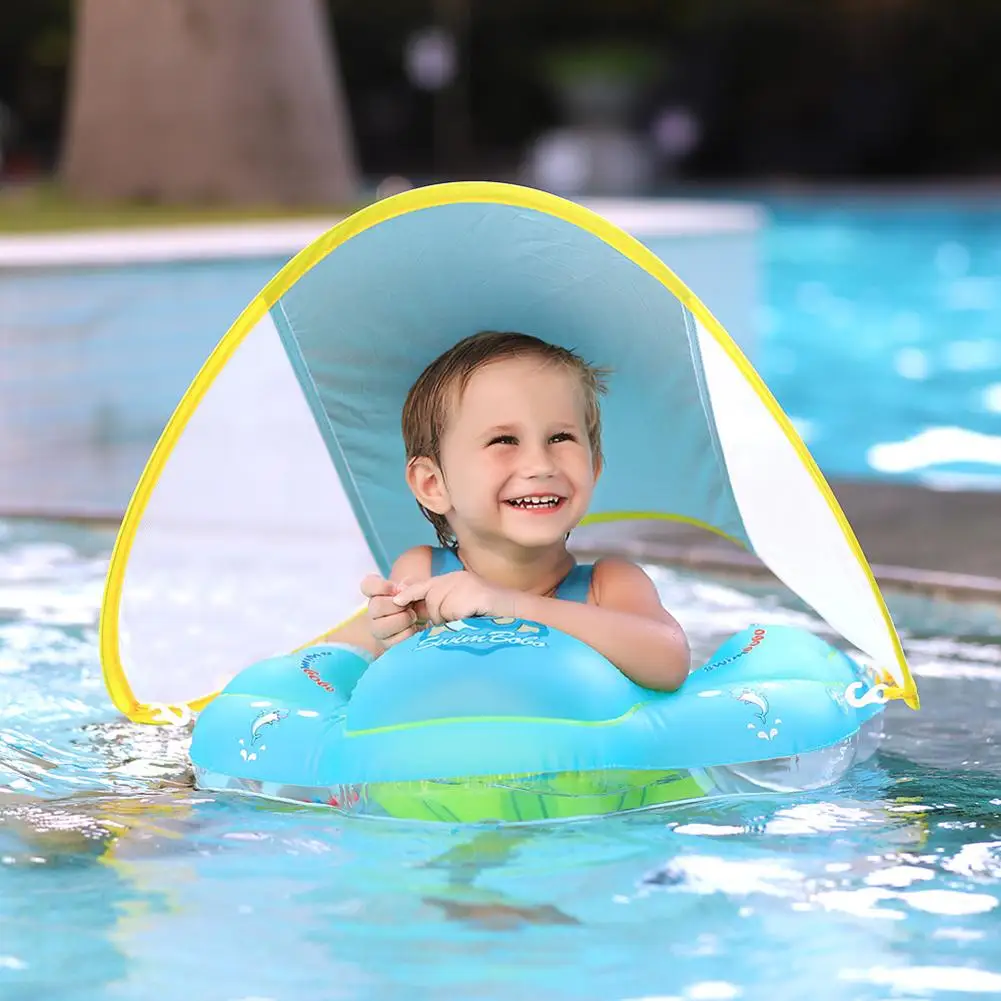 Baby Swimming Float With Canopy Sunshade Inflatable Infant Floating Ring Kids Swim Pool Accessories Circle Bathing Summer Toys