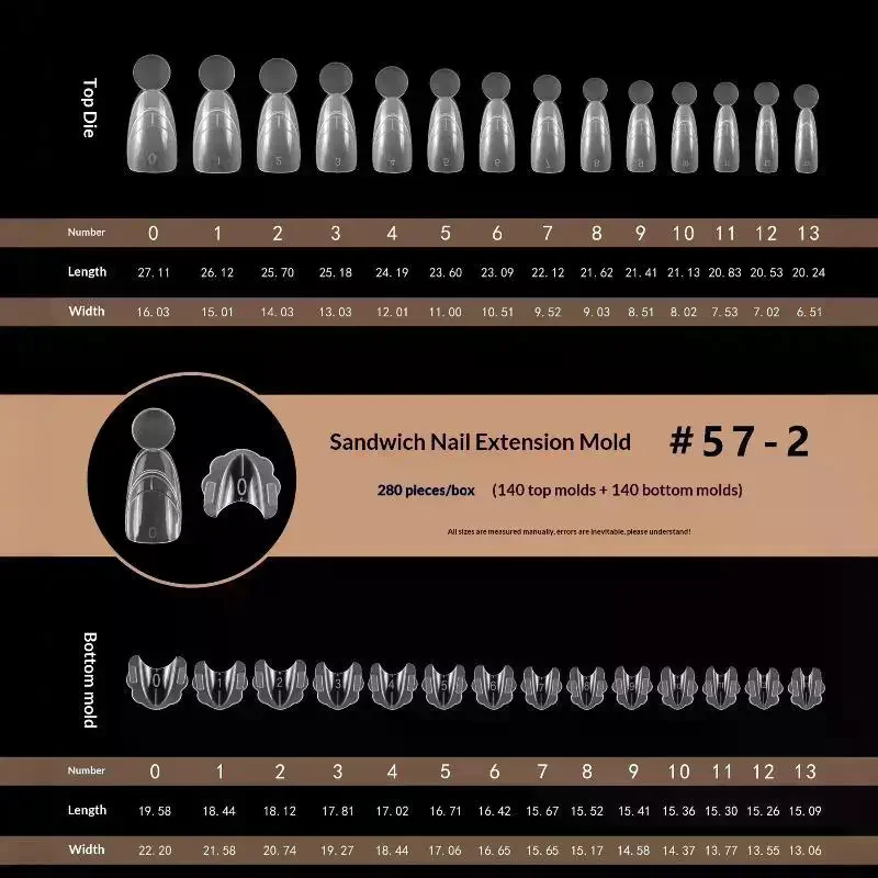 280Pcs Builder Gel Nail Forms Coffin Almond Top/Bottom Manicure Sandwich Nail Dual Forms Nail Extension Inner French Line Molds