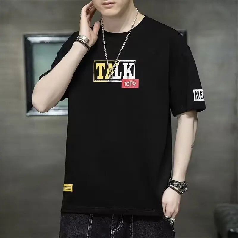 

Trendy Ice Silk f Sve T-irt for Men Summer Faionable Loose Fit Printed Polyester Fiber Anti-Wrinkle Youthful Sle