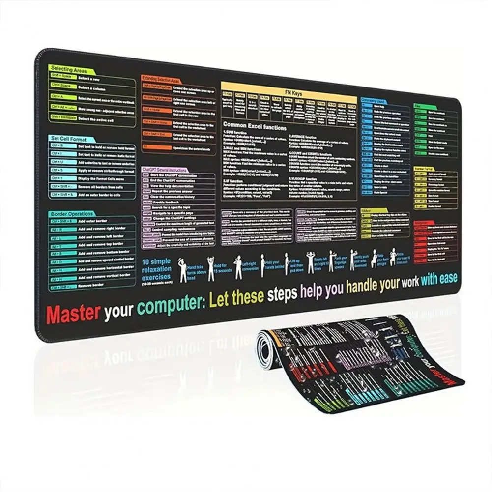 Graphic Design Mouse Pad Extra-large Waterproof Mouse Pad Wear-resistant Non-slip Gaming Mat Easy-to-clean Excel Cheat Sheet
