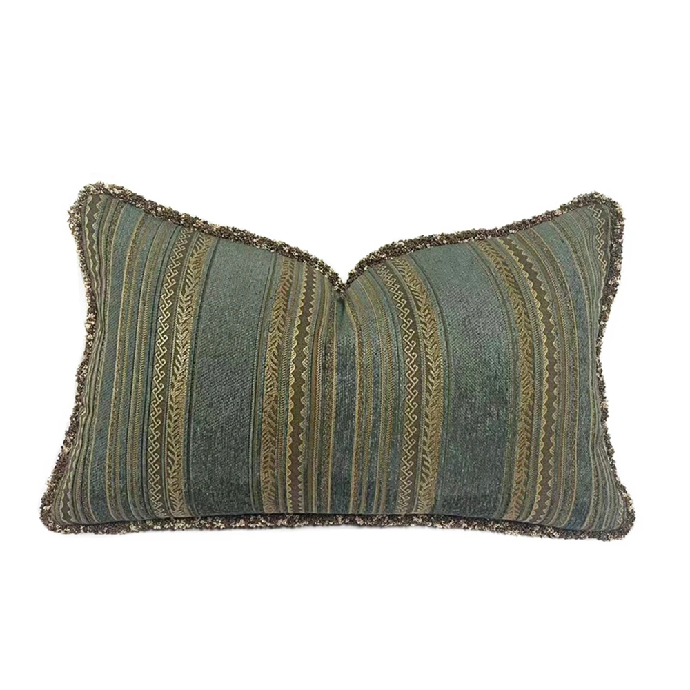 

Vintage Lumbar Striped Woven Chenille Pillow Cover 30x50cm Brown Chair Sofa Home Decorative Cushion Case 1 Piece Pack