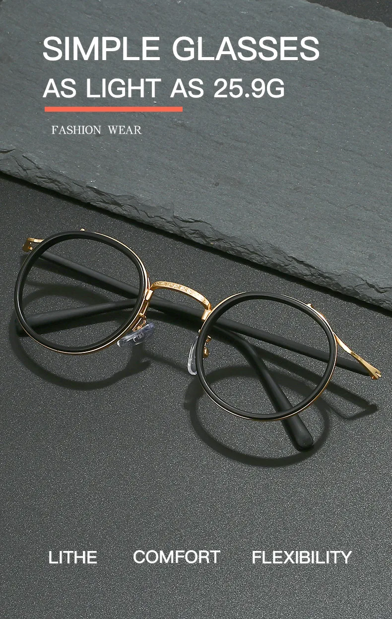 Retro Marke Design Luxus Runde Rahmen Brille Rahmen für Männer Frauen Ultraleicht Edelstahl Legierung Anti Blau Licht Brillen – Detail 1