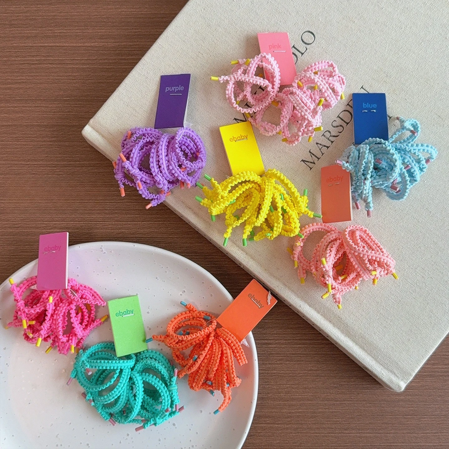 Hair Ties Girls Colorful Candy Sweet Ruffled Soft Fabric Elastic Gentle Ponytail Bun Daily School Party Travel Lightweight