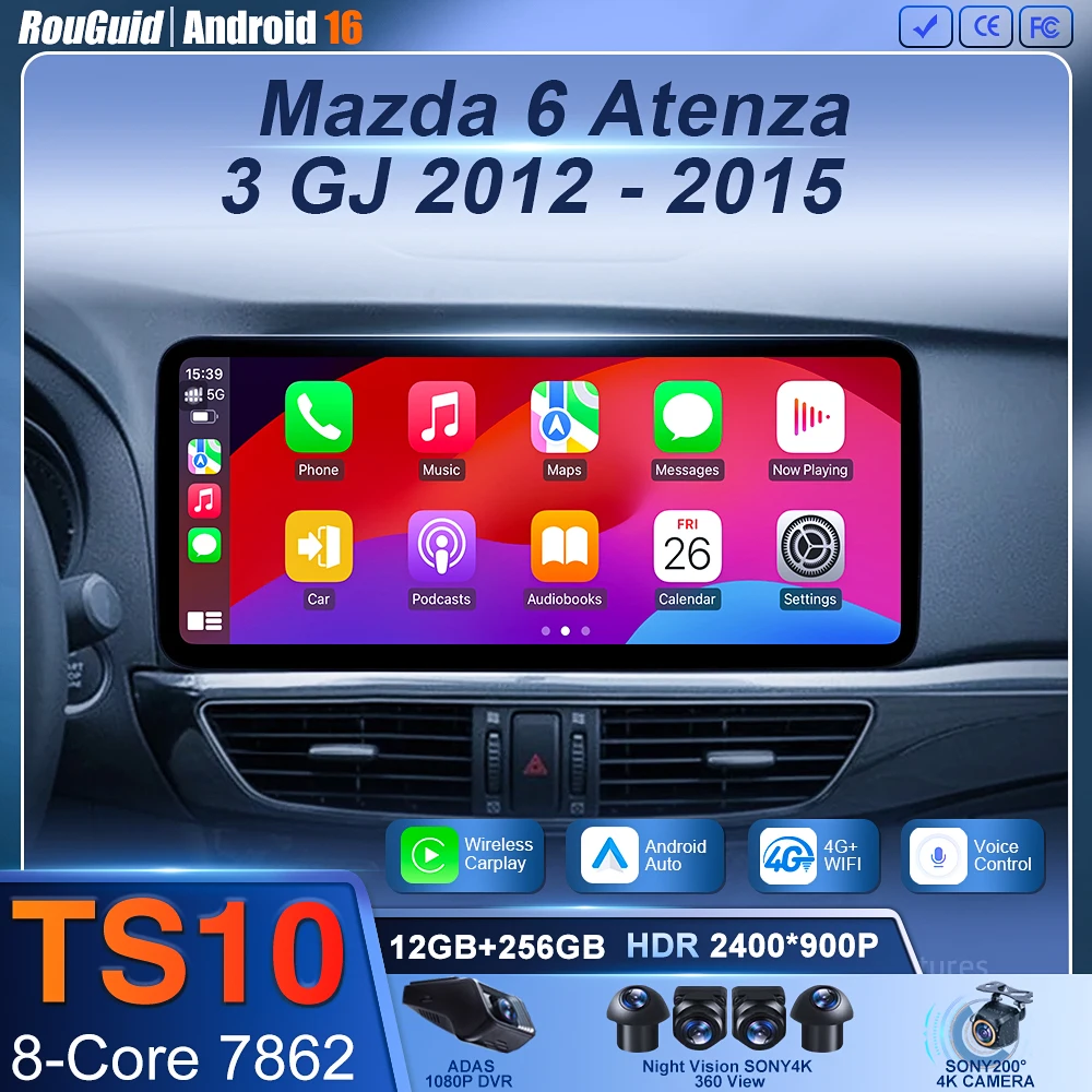 For Mazda 6 GJ Atenza 2012 2013 2014 2015 Android 16 Carplay Auto Car multimedia Car radio video player GPS Navigation