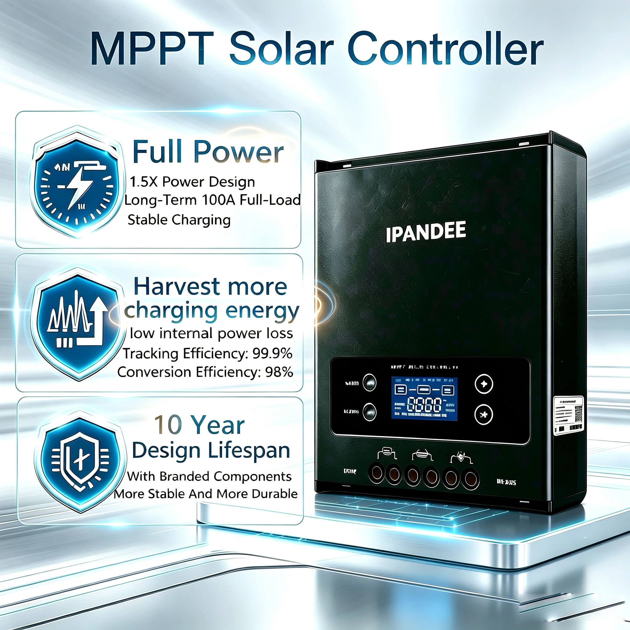 100A MPPT 12V/24V/36V/48V Auto Solar Charge Controller 250V Max PV Input, APP Monitoring RS485 LCD Display Multiple Protection Shipping Form US Warehouse IPANDEE