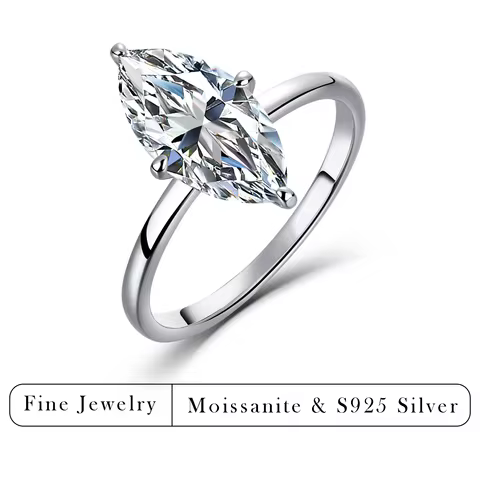 3 CT S925 Silver 3ct Marquise Cut Moissanite Solitaire Ring D VVS1 EX Cut Brilliant Jewelry Elegant Engagement Gift for Women